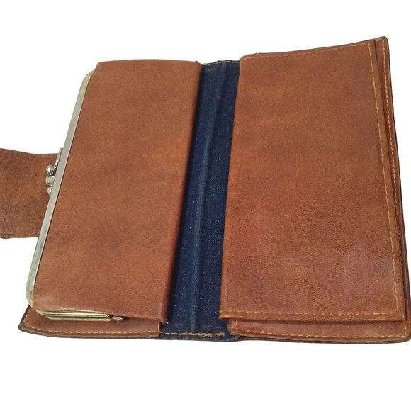 Vintage 70s-80s Levi Strauss & Co Leather Wallet Kiss-Lock Check/Bills Logo Tan - Picture 11 of 13